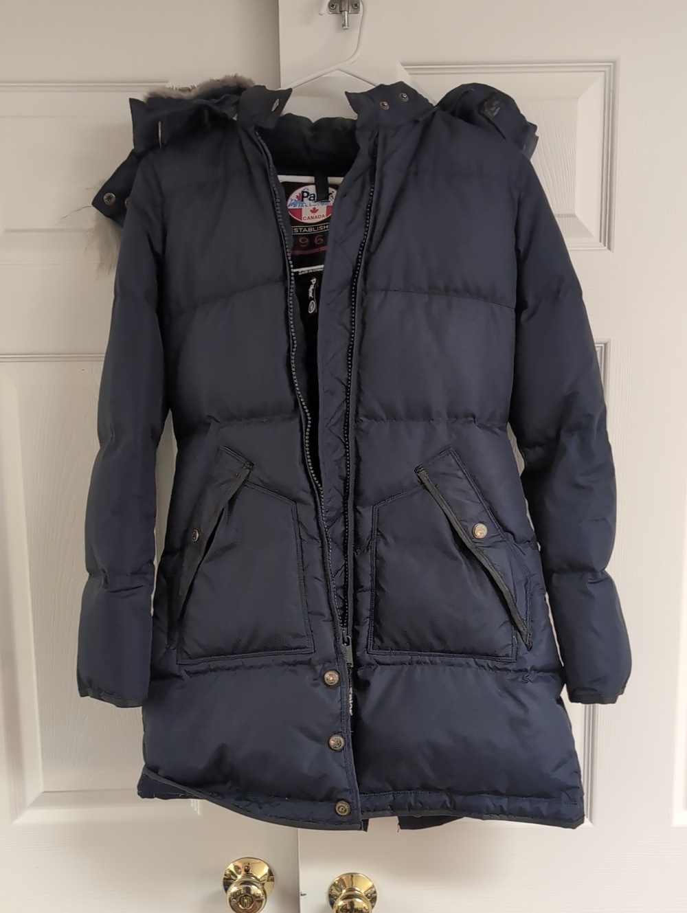 Pajar Women's Dark Navy Long Puffer Coat with Hood
